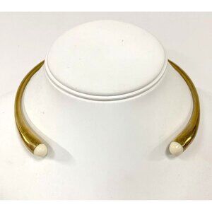 Gold Tone Cream Enamel Open Collar Necklace